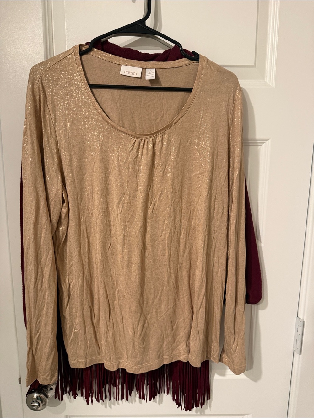 CHICOS GOLD SHIMMER Long Sleeve Scoop Neck Top 2 two women’s